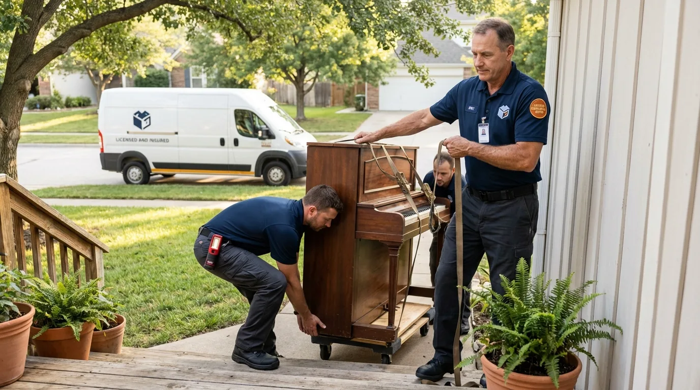 Licensed piano movers securing grand piano in Guthrie, KY
