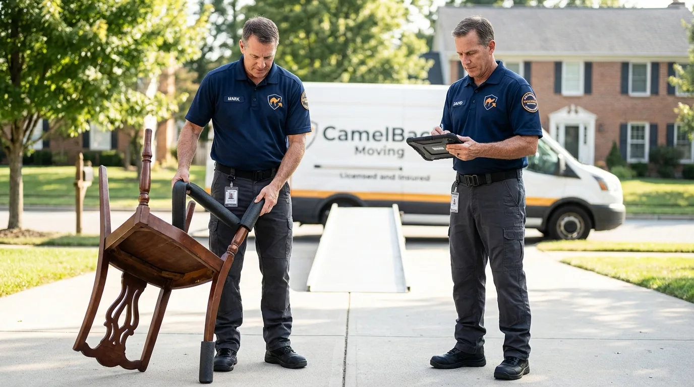 Movers inspecting furniture for damage prevention before loading in Guthrie, KY