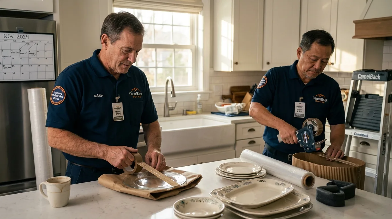 Professional crew packing kitchen dishware in Guthrie, KY